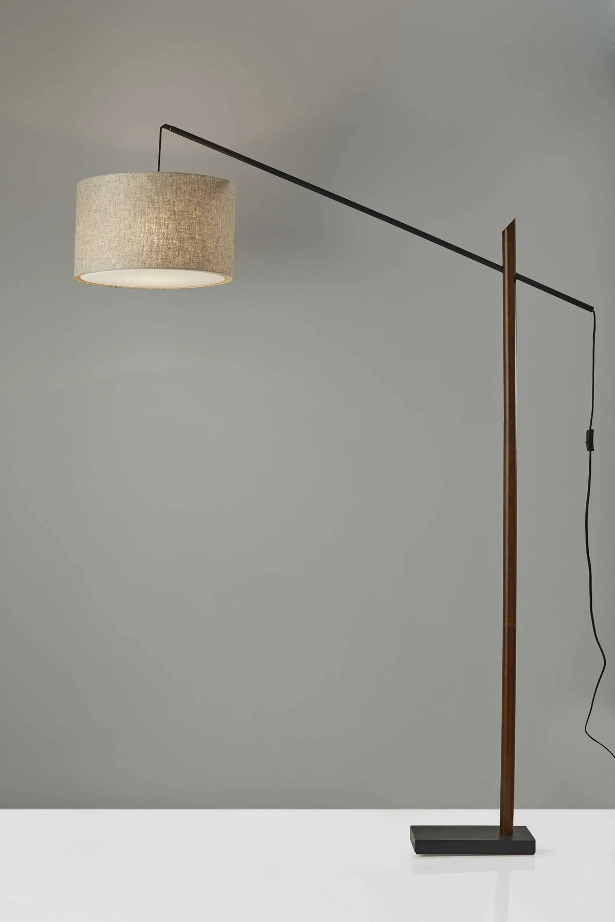 Sculptural Wood Floor Lamp with Adjustable Black Metal Arm-3