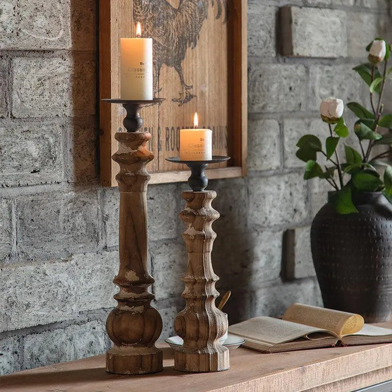 Retro Solid Wood Wrought Candle Holder Ornaments - Londecor