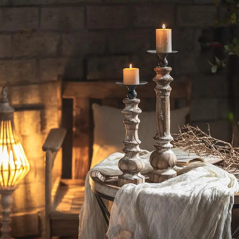 Retro Solid Wood Wrought Candle Holder Ornaments - Londecor